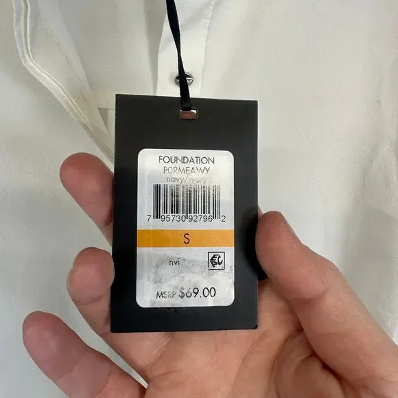 DKNY Foundation Shirt Womens Small Ivory 100% Polyester Button Down Long Sleeve - Picture 5 of 13